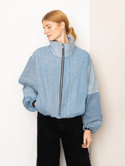 The Shira Denim Puffer Bomber Jacket
