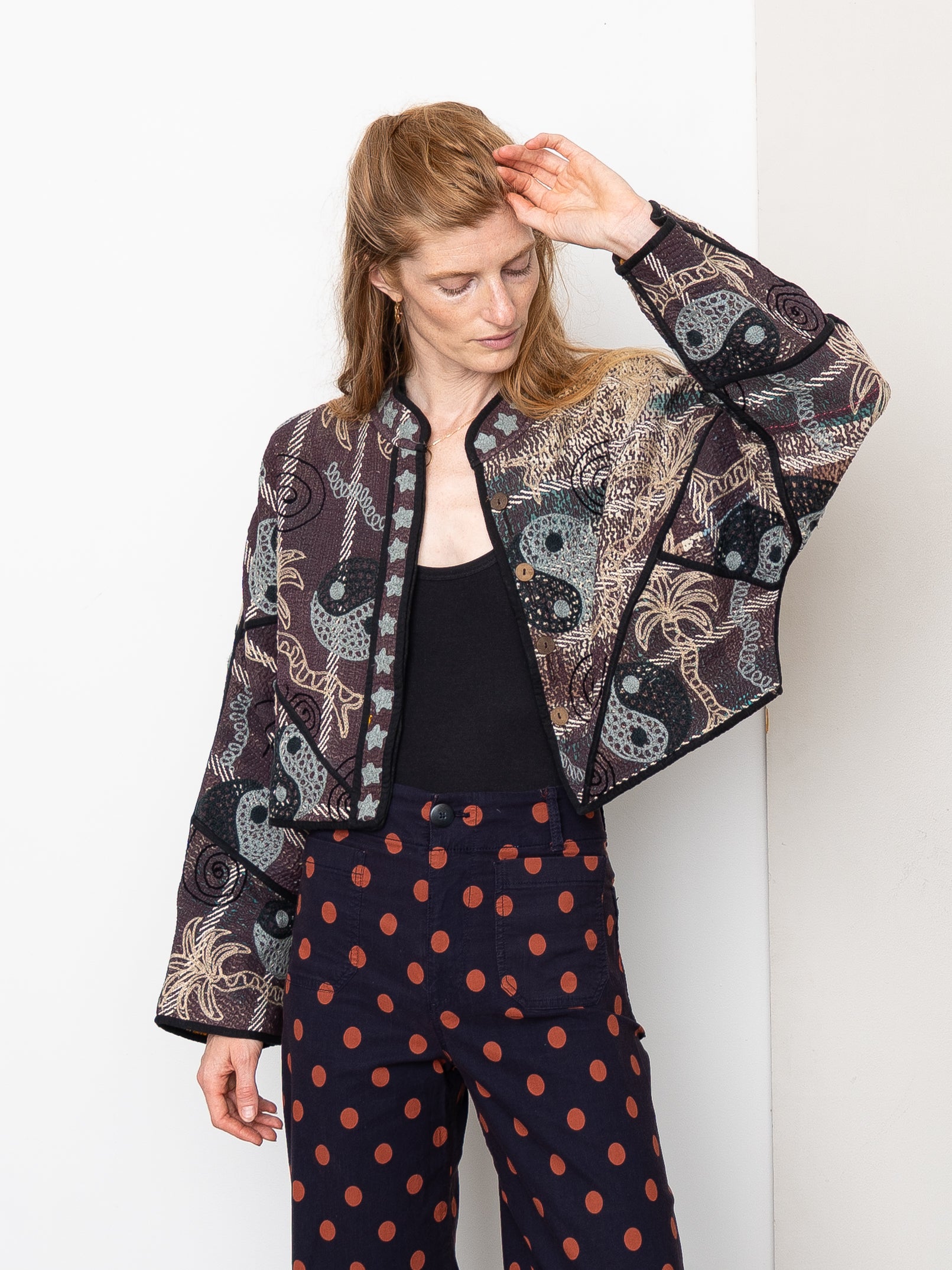 The Kaira Cropped Suzani Quilted Kantha Jacket