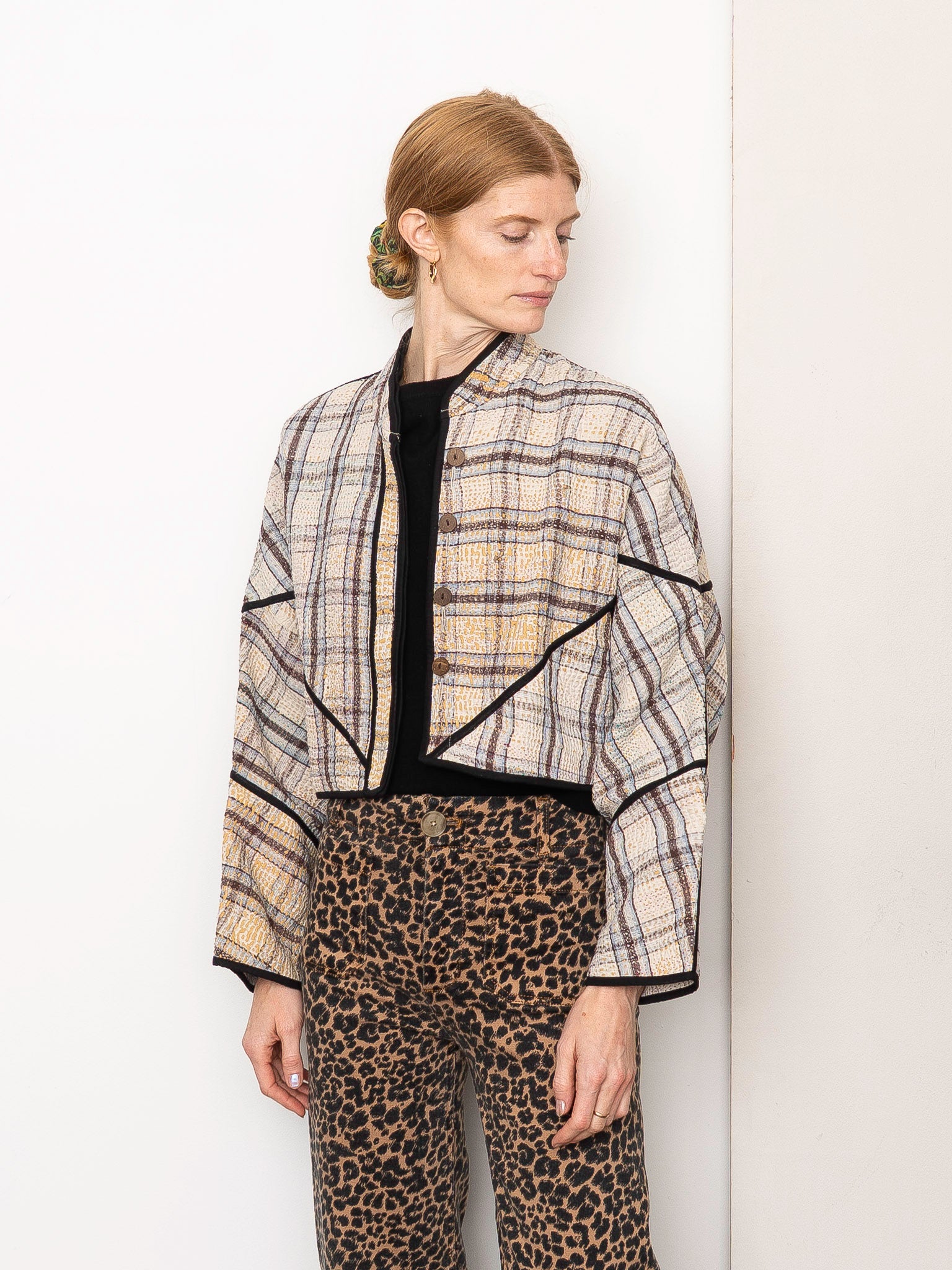 The Kaira Cropped Quilted Patchwork Kantha Jacket