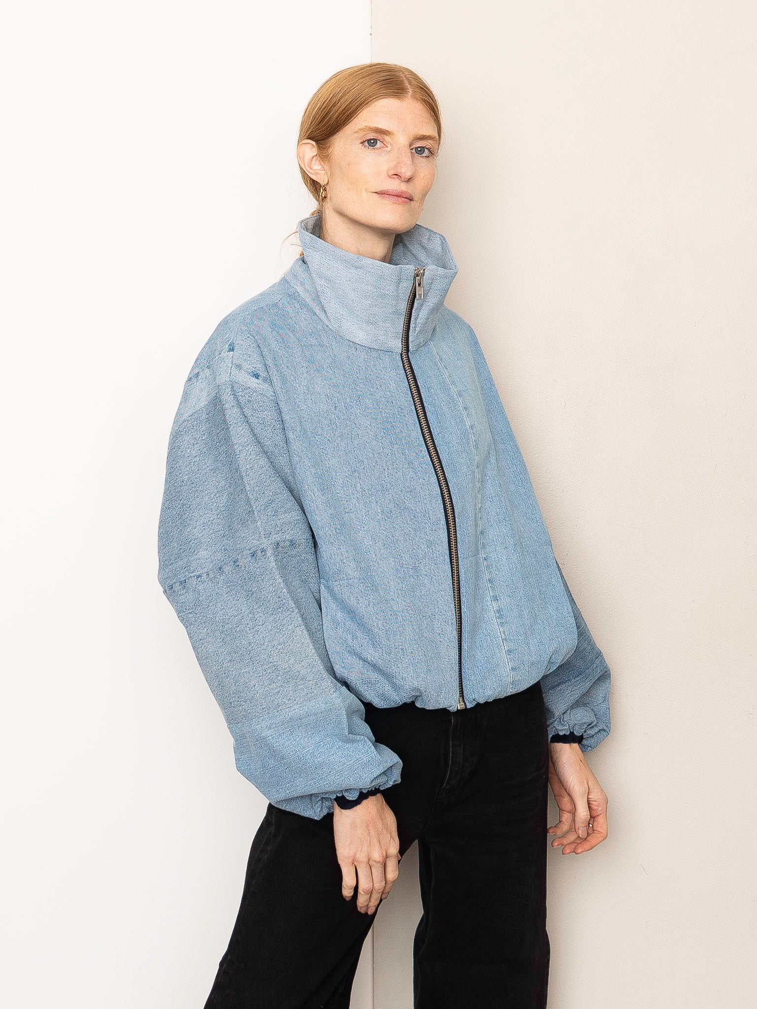 The Shira Denim Puffer Bomber Jacket