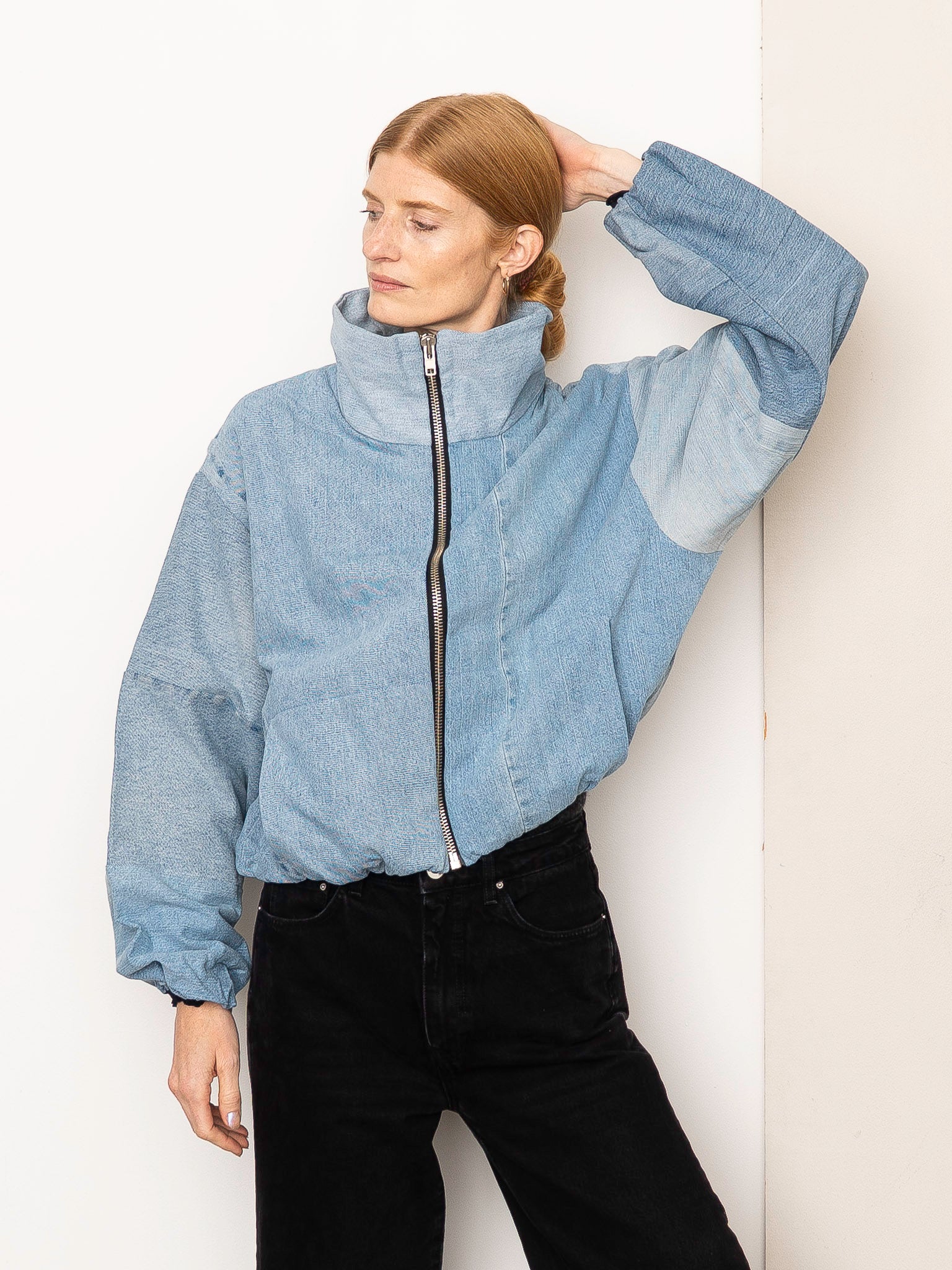 The Shira Denim Puffer Bomber Jacket