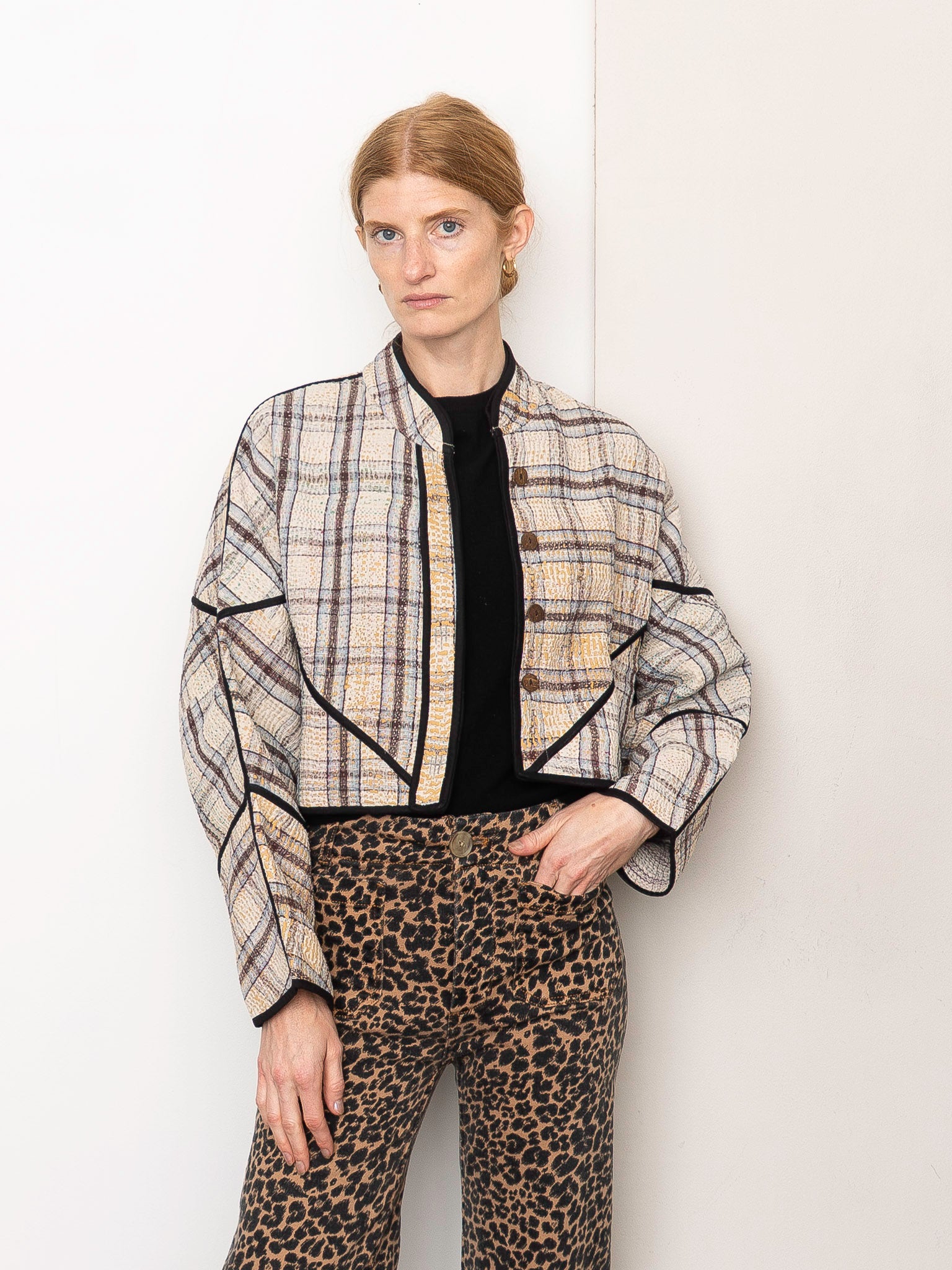 The Kaira Cropped Quilted Patchwork Kantha Jacket