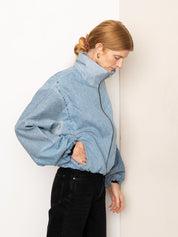 The Shira Denim Puffer Bomber Jacket