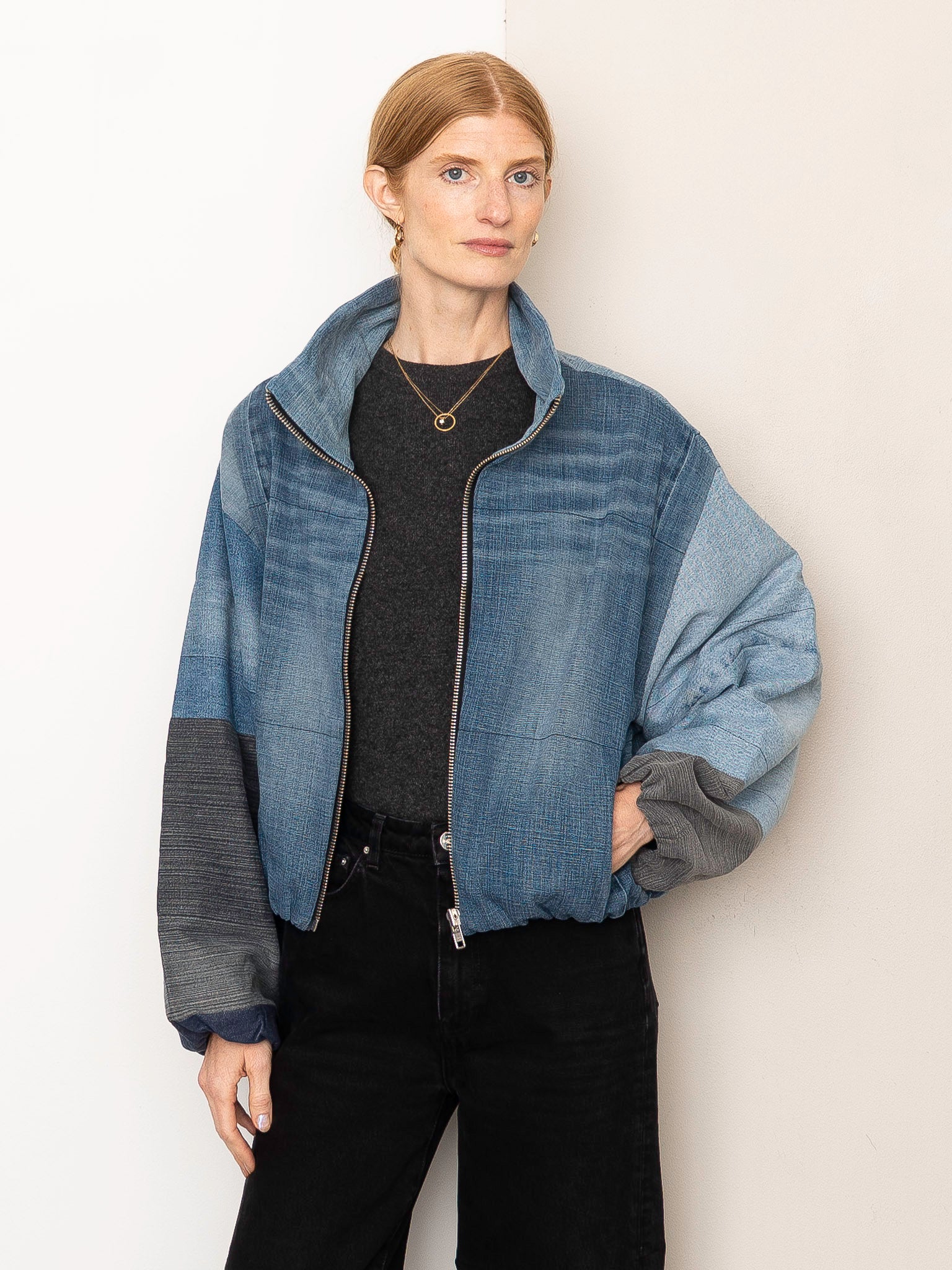 The Shira Denim Puffer Bomber Jacket