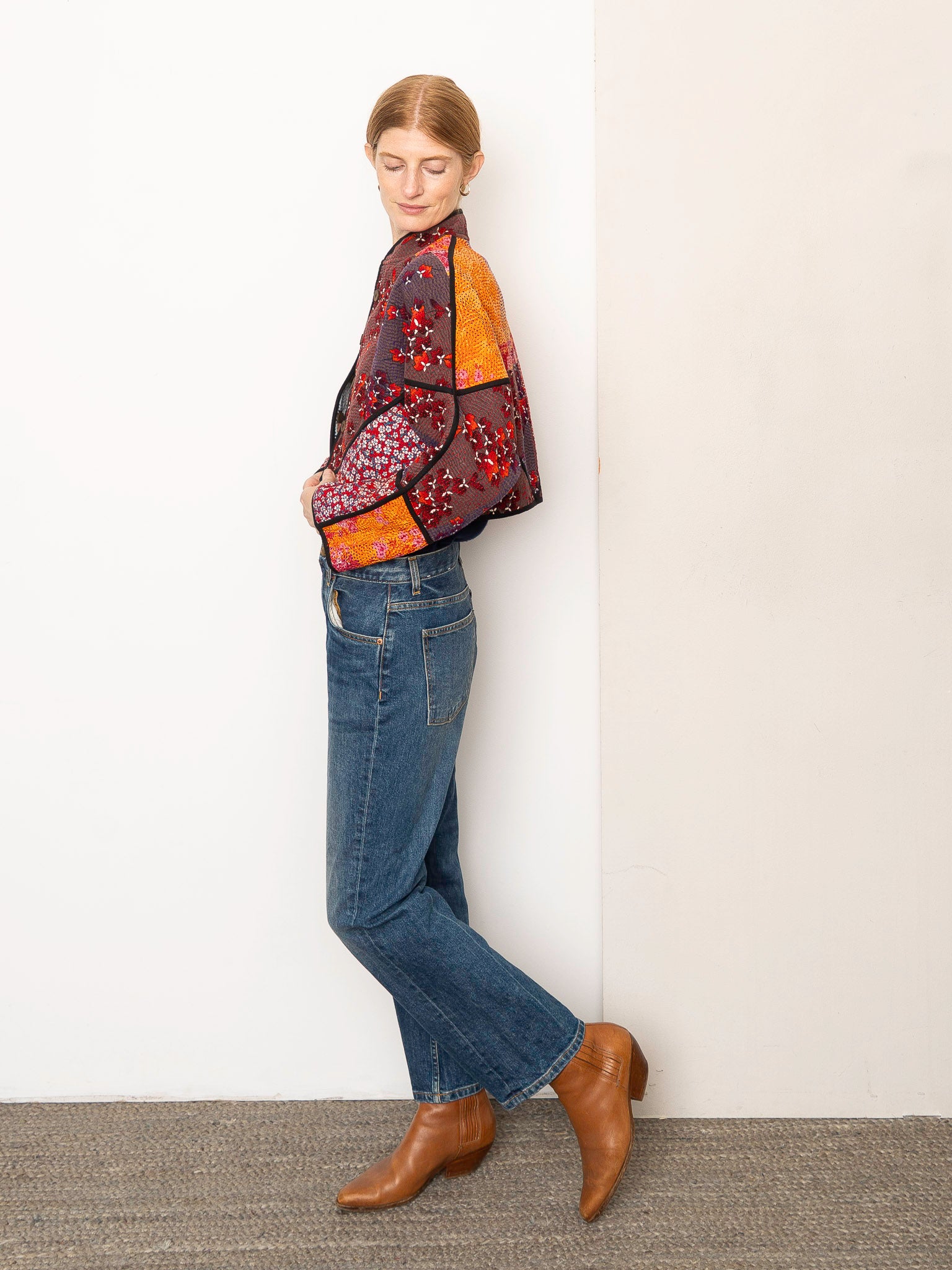 The Kaira Cropped Quilted Patchwork Kantha Jacket