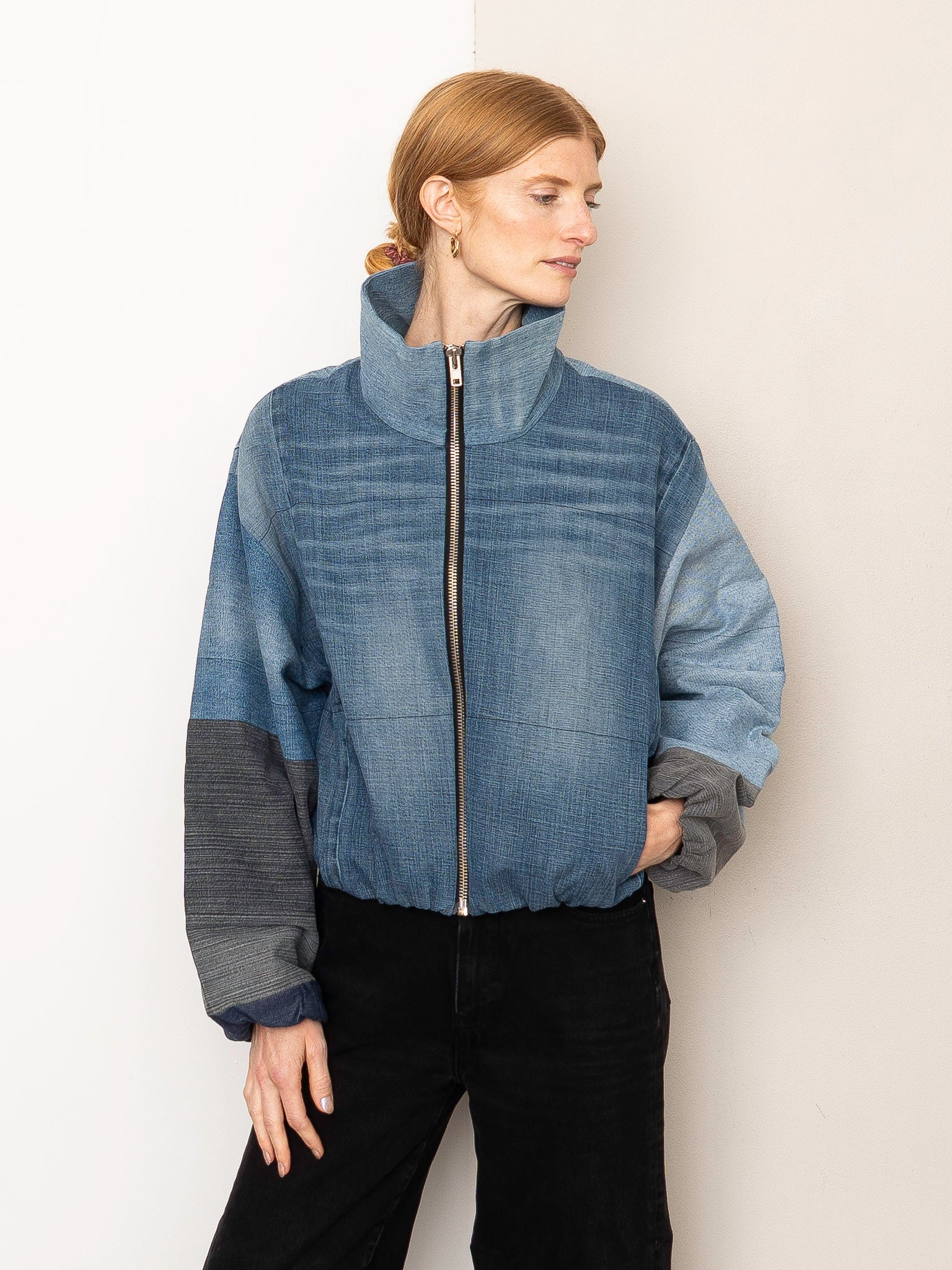 The Shira Denim Puffer Bomber Jacket