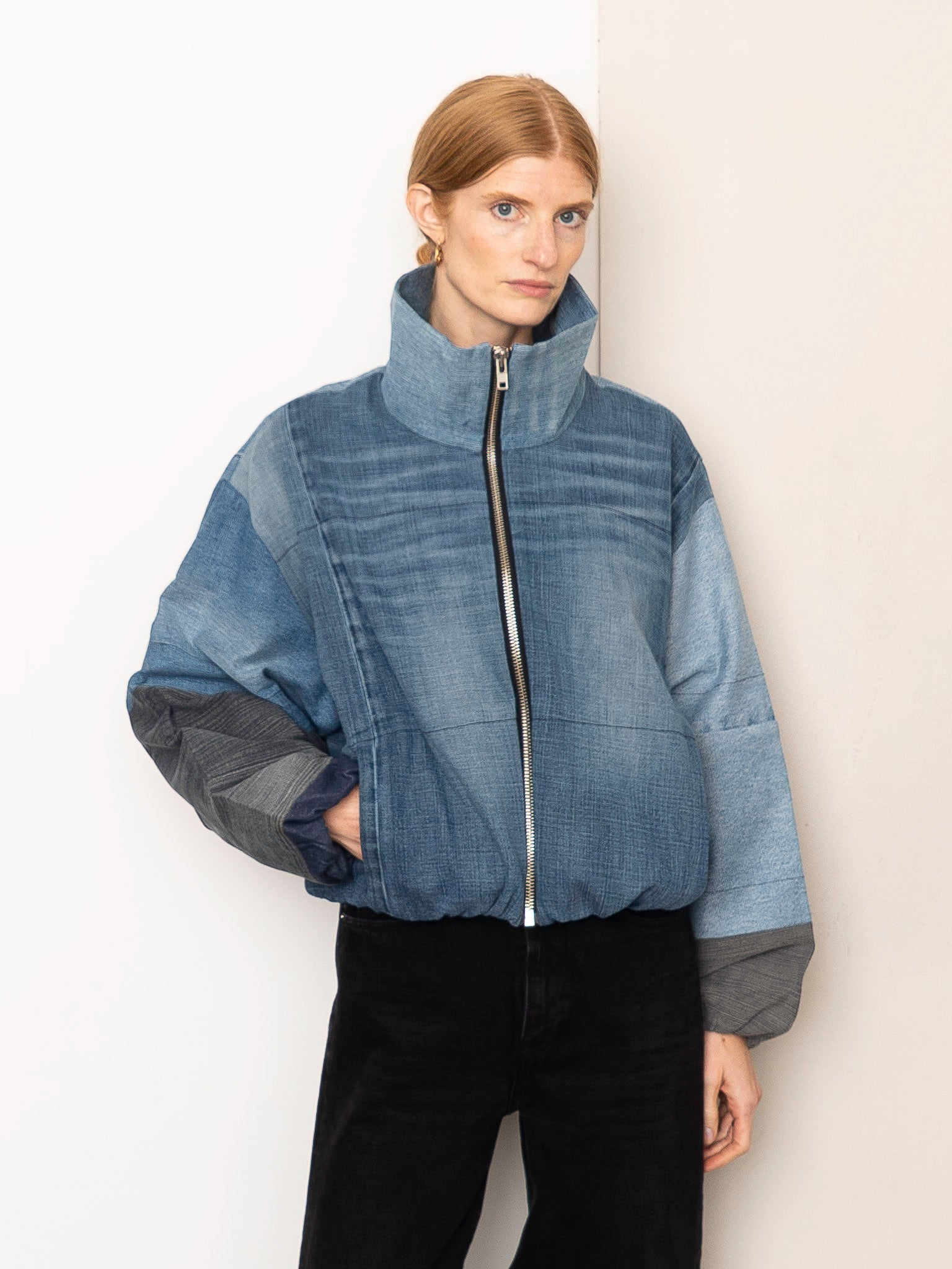 The Shira Denim Puffer Bomber Jacket
