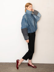 The Shira Denim Puffer Bomber Jacket