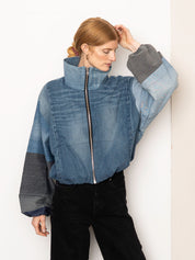 The Shira Denim Puffer Bomber Jacket