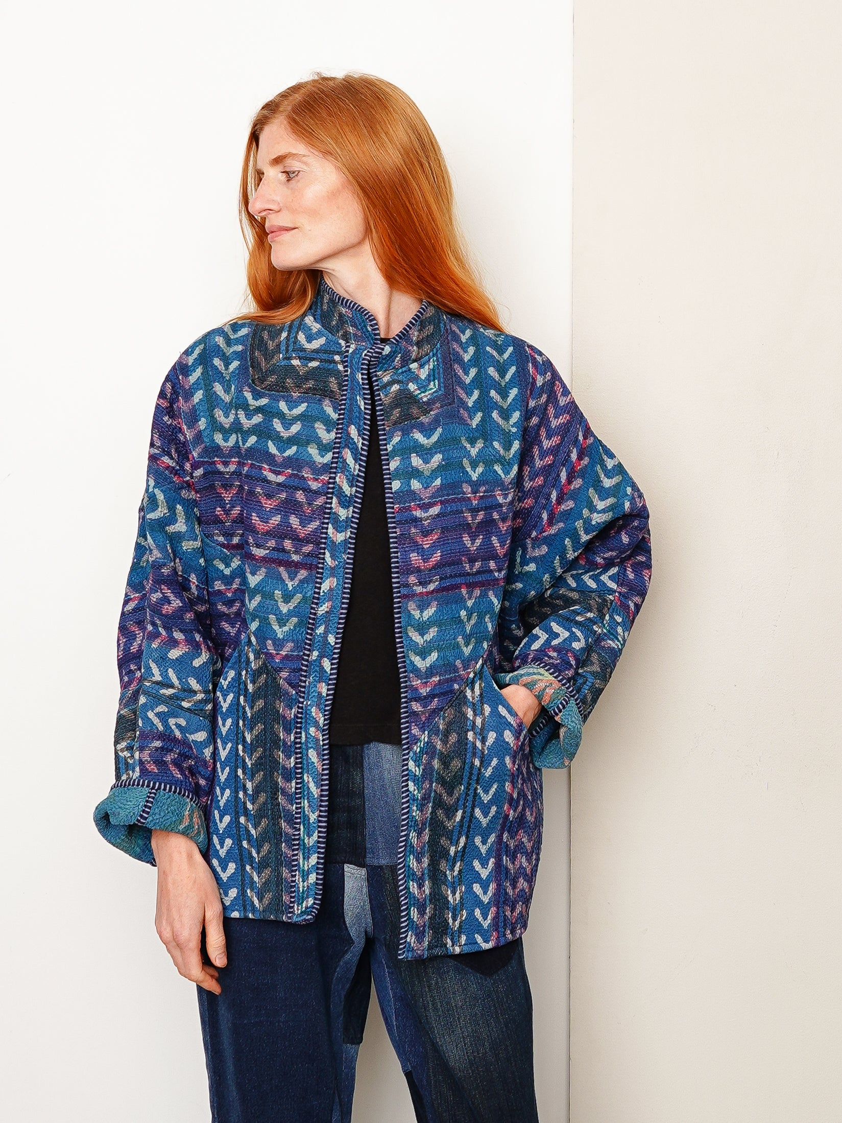The Ishani Quilted Indigo Kantha Jacket
