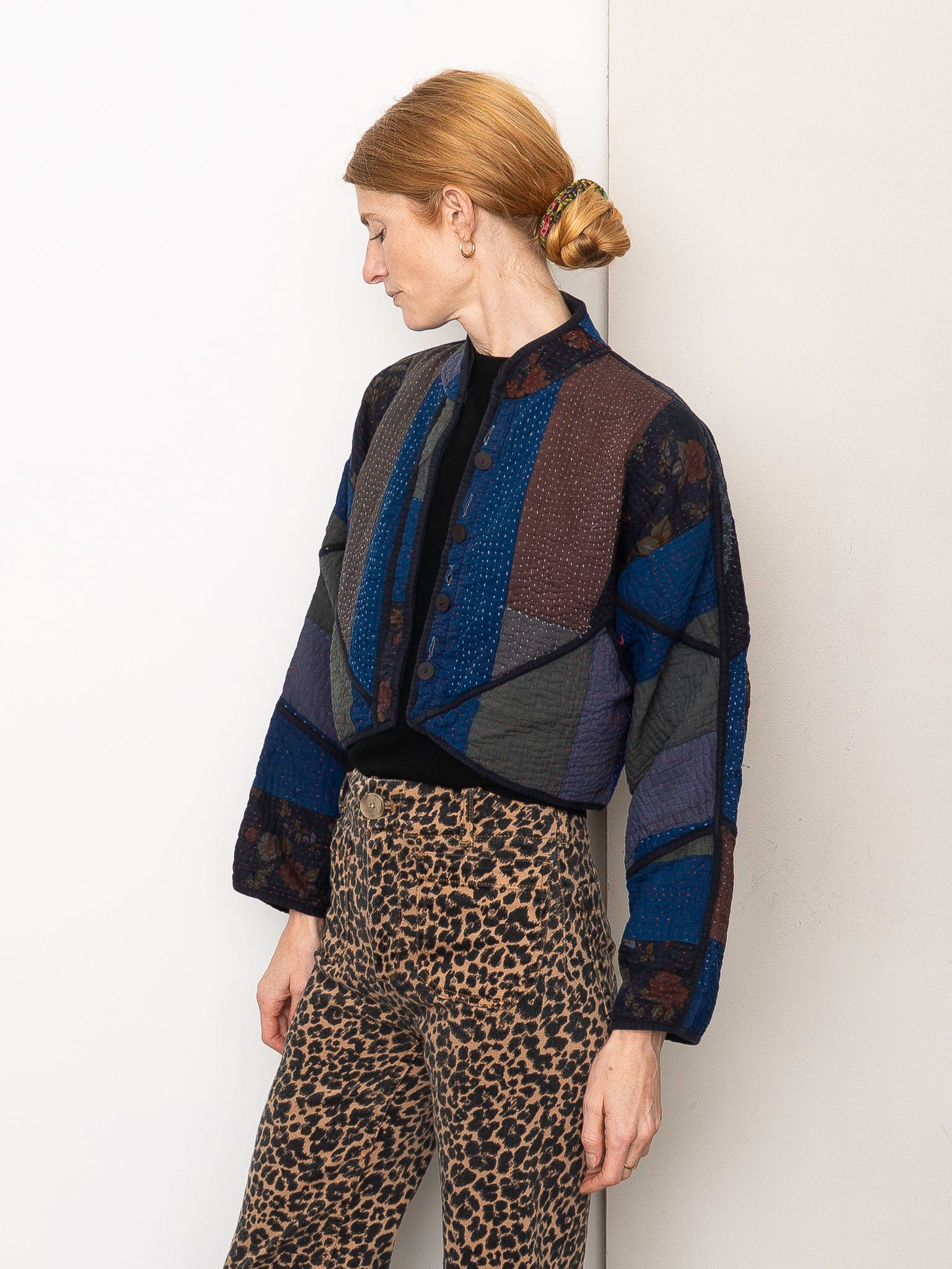 The Kaira Cropped Quilted Patchwork Kantha Jacket