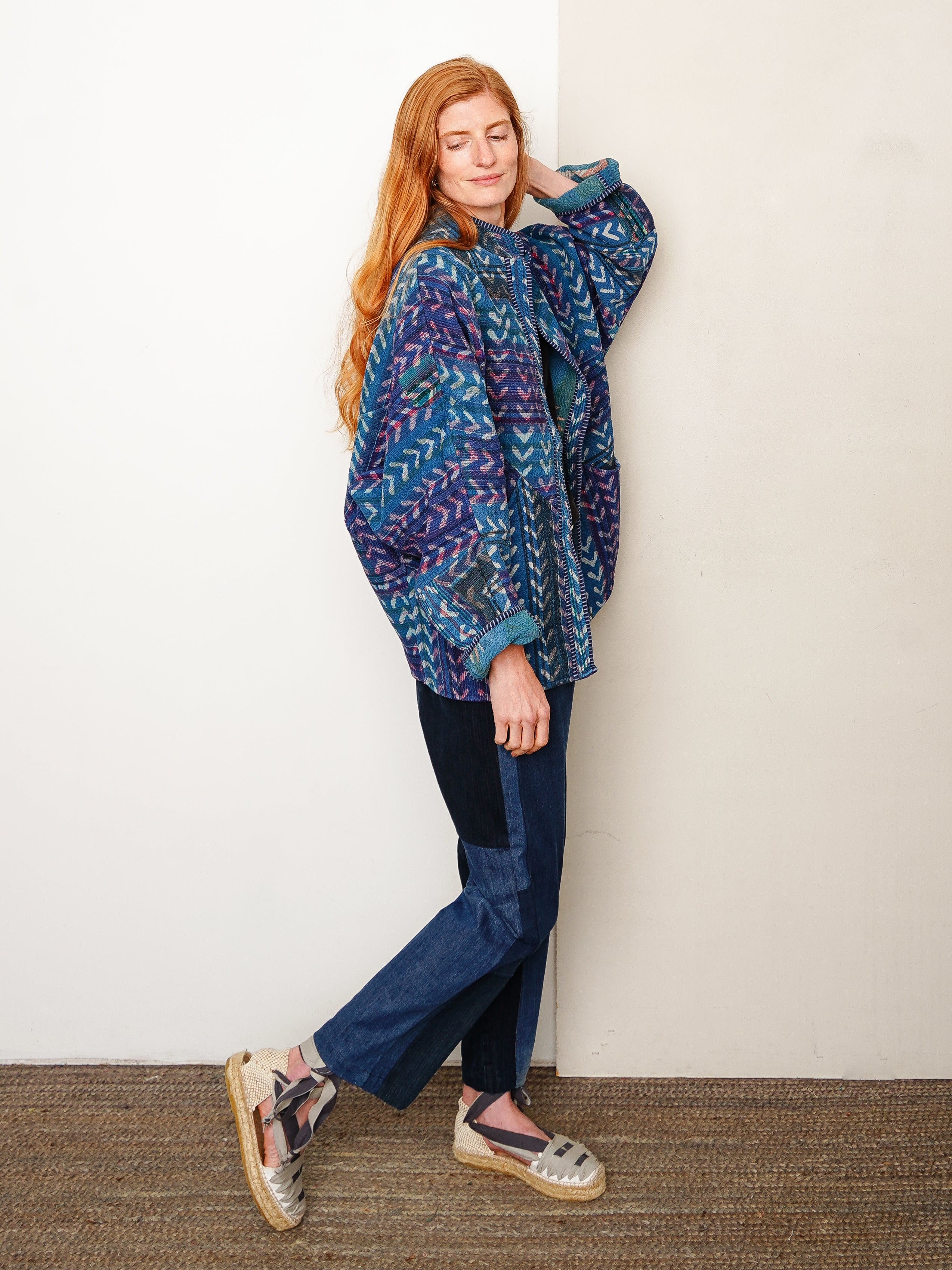 The Ishani Quilted Indigo Kantha Jacket