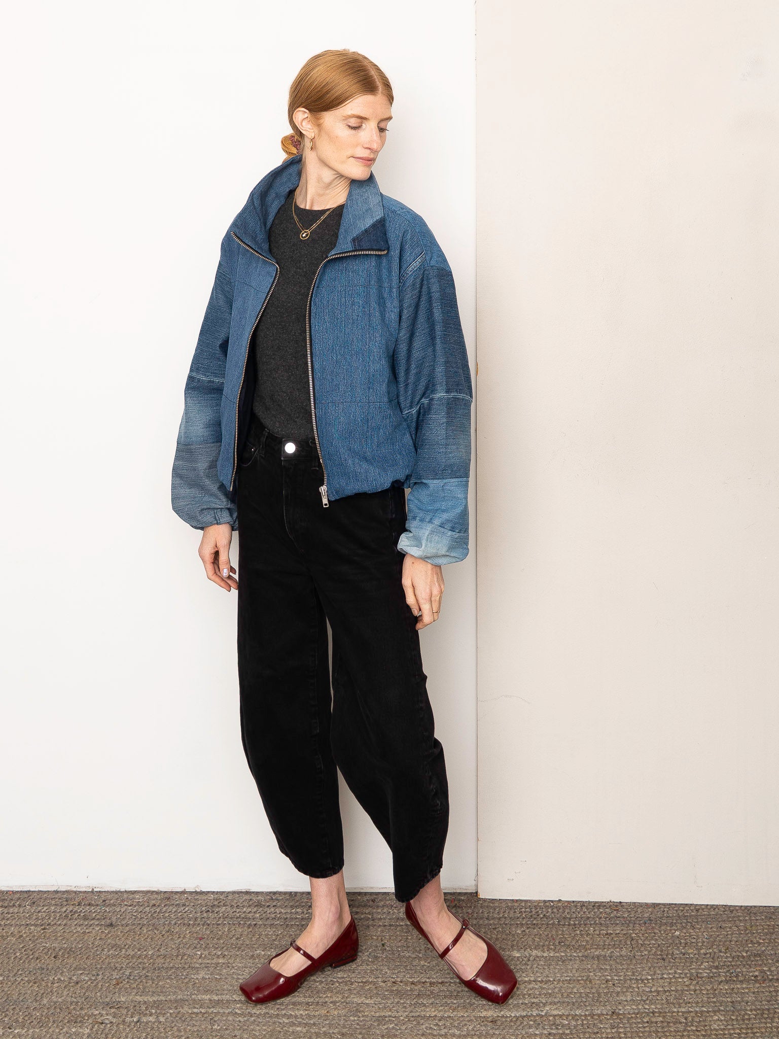 The Shira Denim Puffer Bomber Jacket
