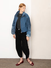 The Shira Denim Puffer Bomber Jacket