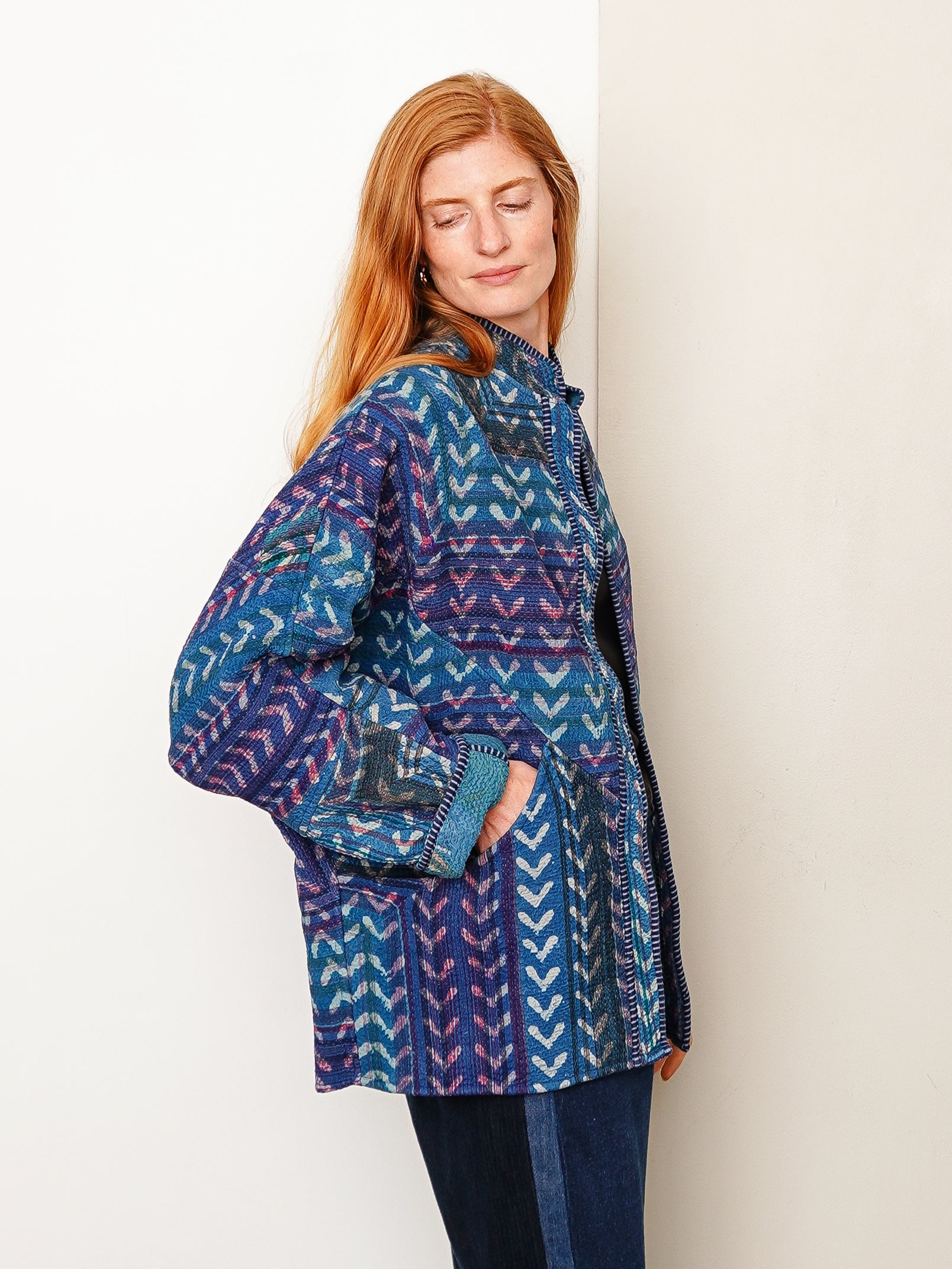 The Ishani Quilted Indigo Kantha Jacket