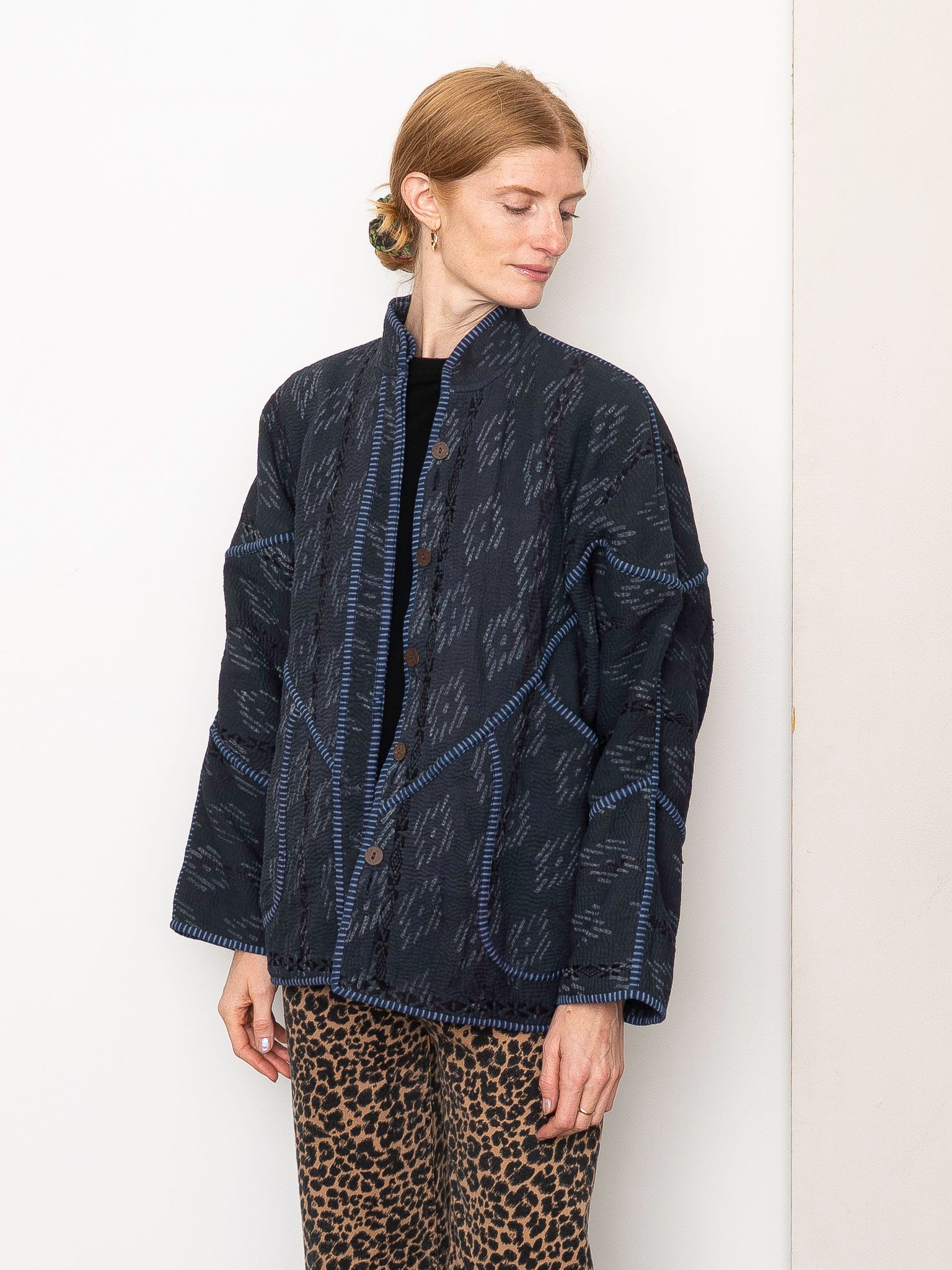 The Ladhiya Quilted Indigo Kantha Jacket