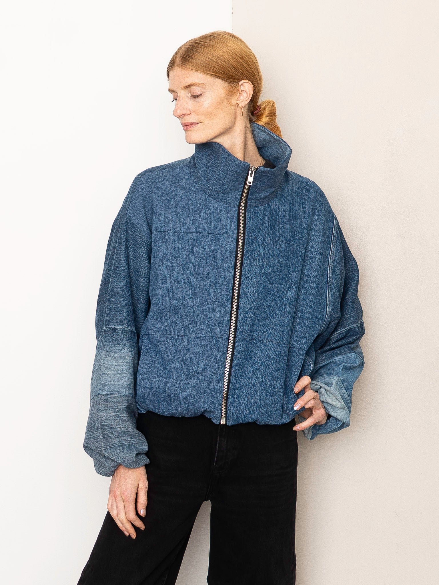 The Shira Denim Puffer Bomber Jacket