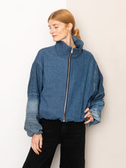 The Shira Denim Puffer Bomber Jacket