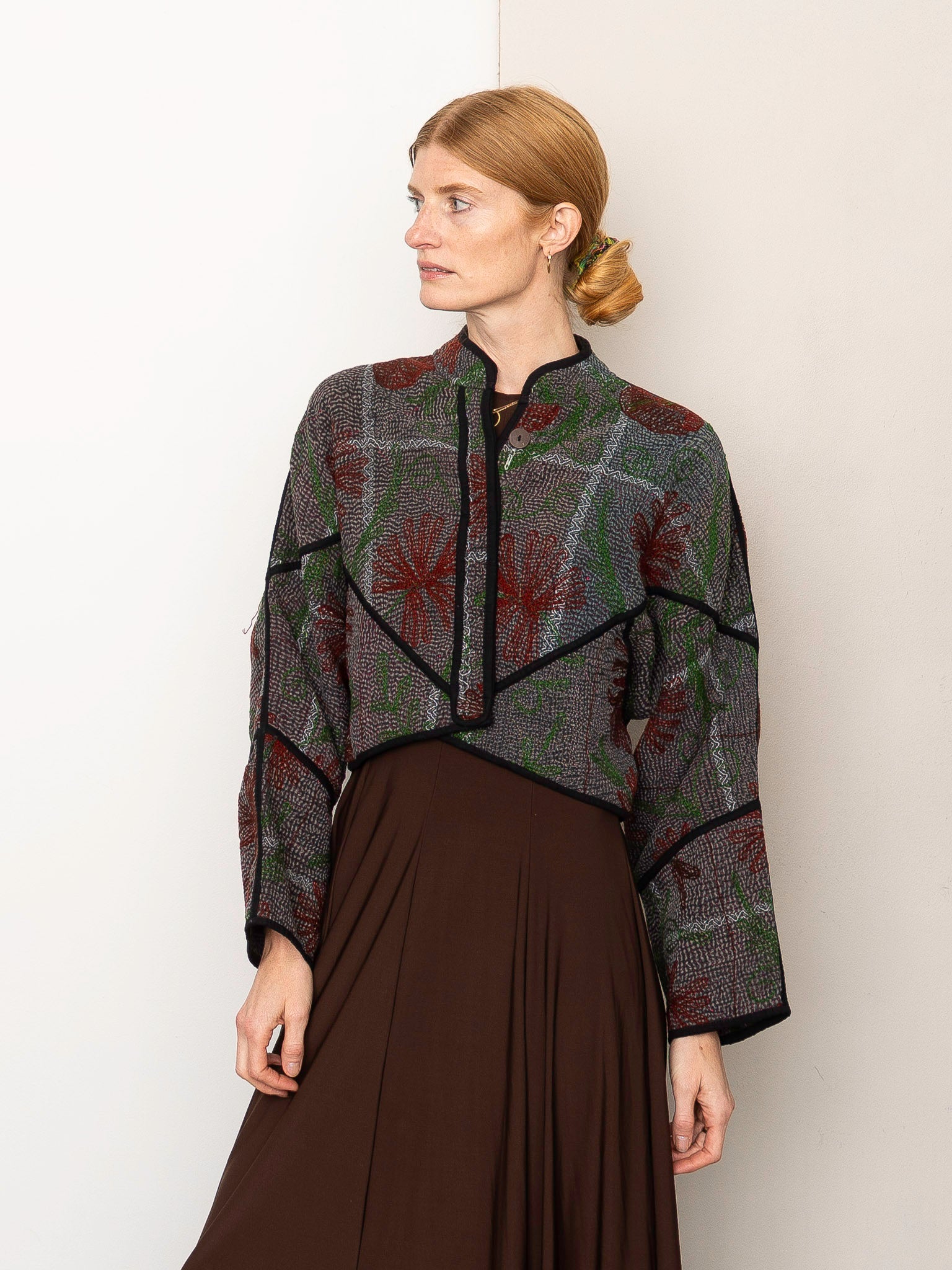 The Kaira Cropped Suzani Quilted Kantha Jacket