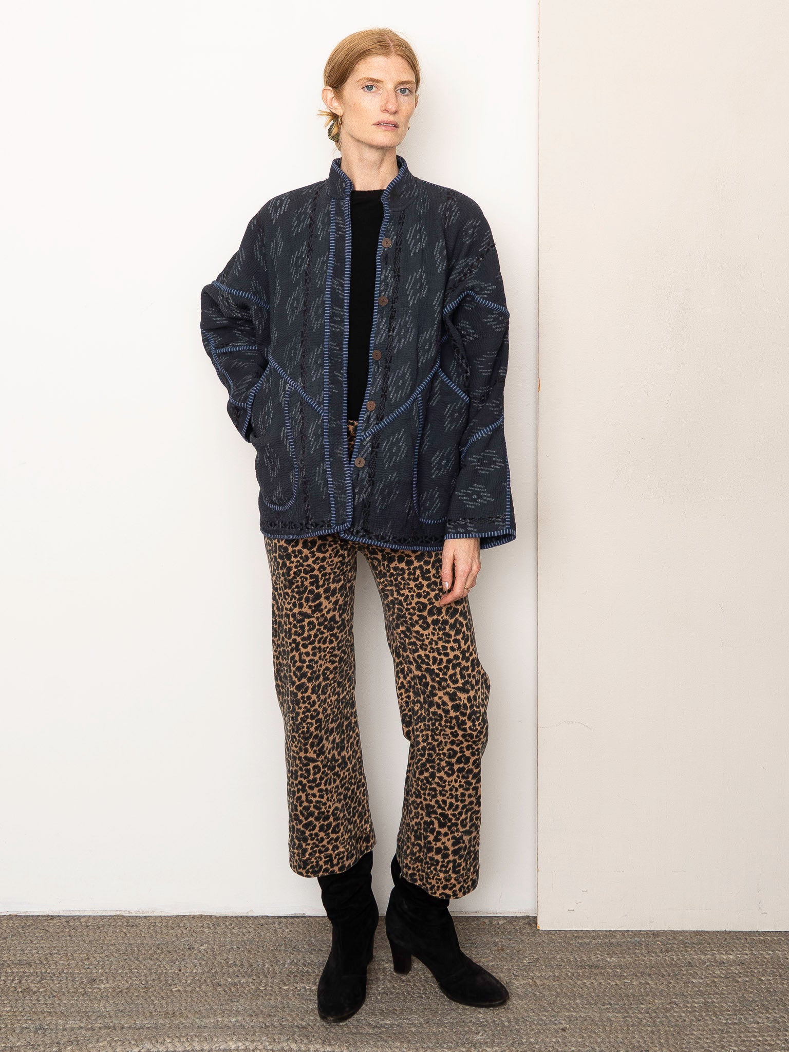 The Ladhiya Quilted Indigo Kantha Jacket