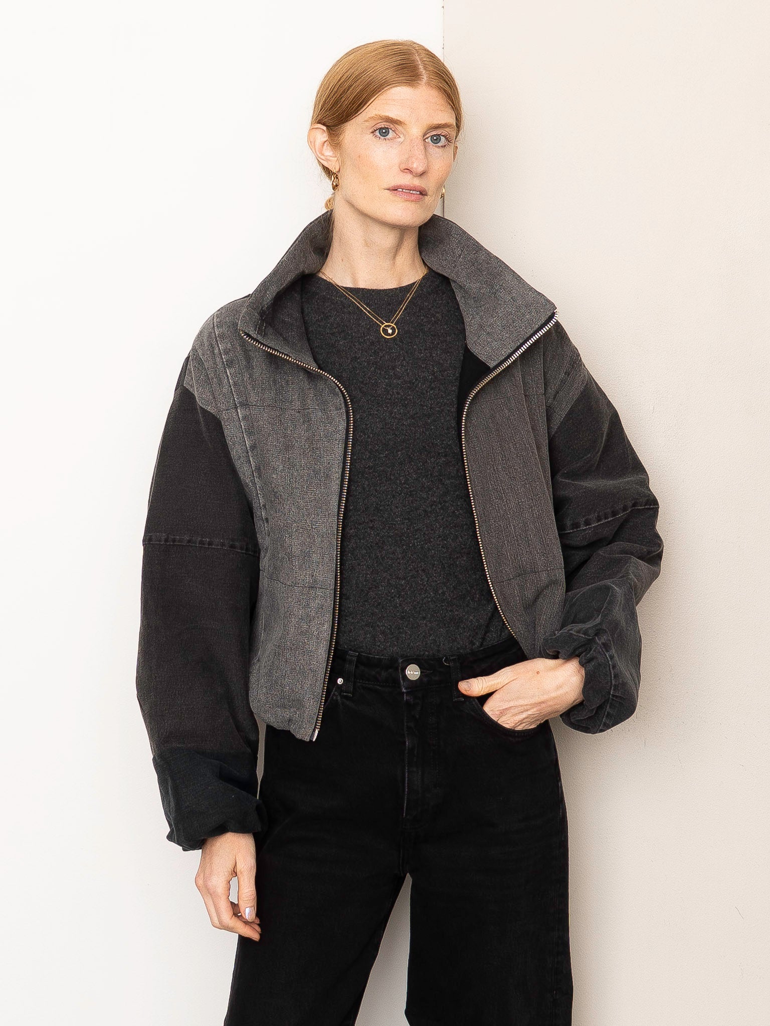 The Shira Denim Puffer Bomber Jacket