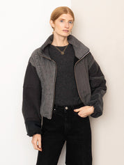 The Shira Denim Puffer Bomber Jacket