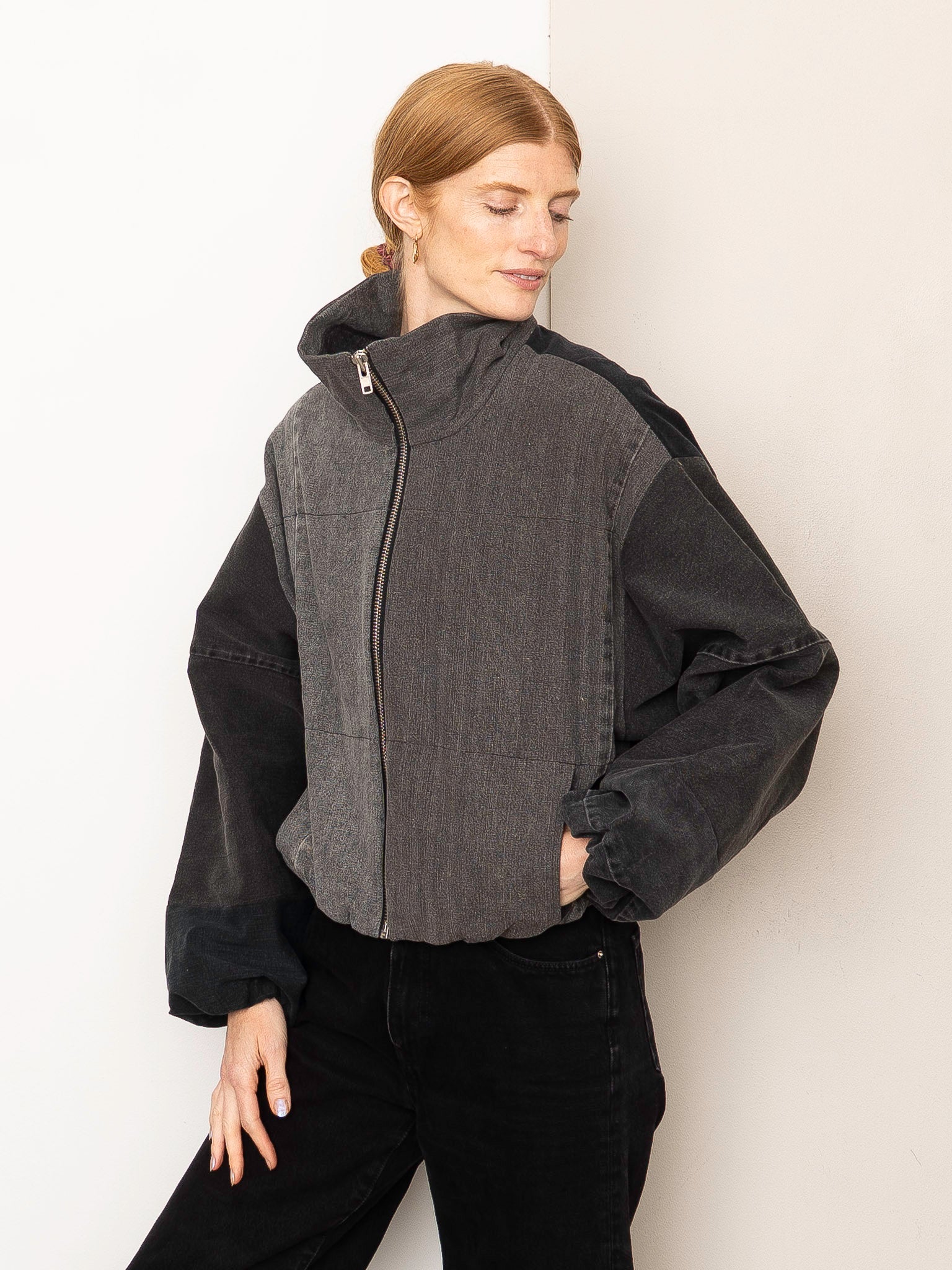 The Shira Denim Puffer Bomber Jacket