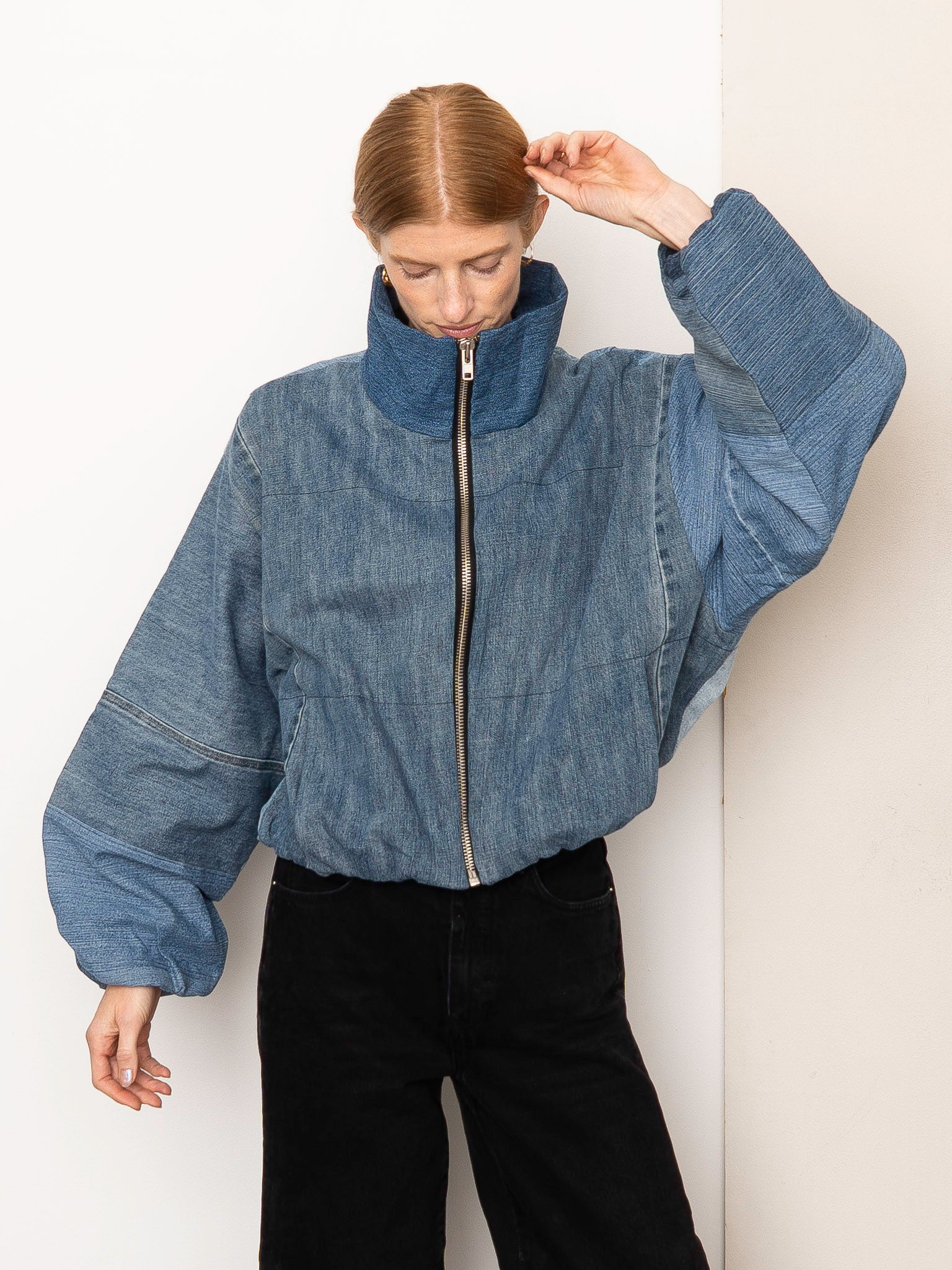 The Shira Denim Puffer Bomber Jacket