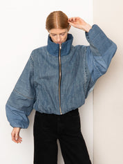 The Shira Denim Puffer Bomber Jacket