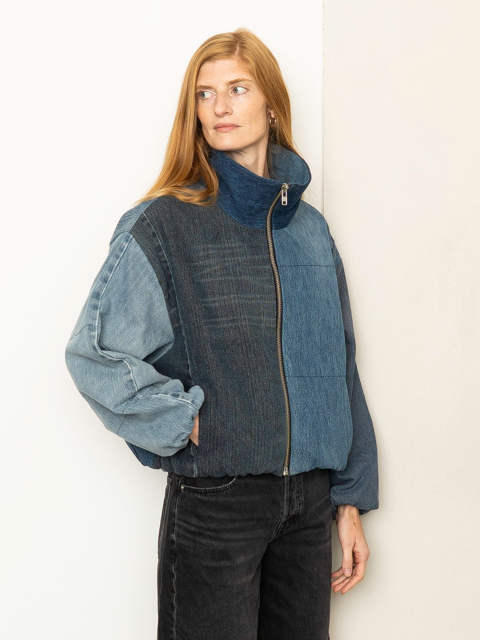 The Shira Denim Puffer Bomber Jacket Wholesale