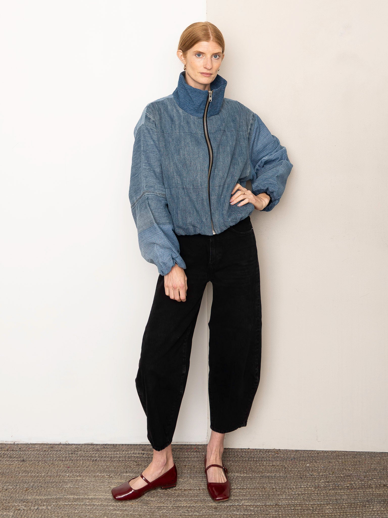 The Shira Denim Puffer Bomber Jacket