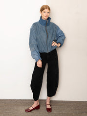 The Shira Denim Puffer Bomber Jacket