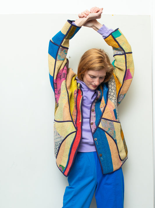 The Narmada Quilted Patchwork Kantha Jacket