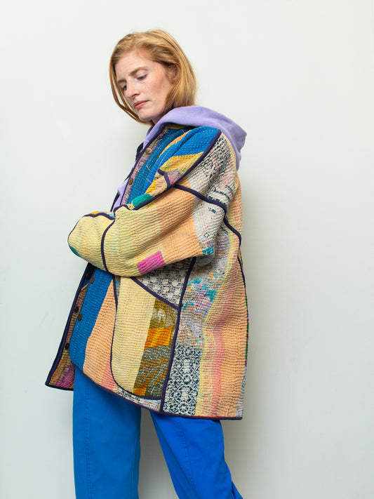 The Narmada Quilted Patchwork Kantha Jacket