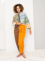 The Kaira Cropped Quilted Patchwork Kantha Jacket