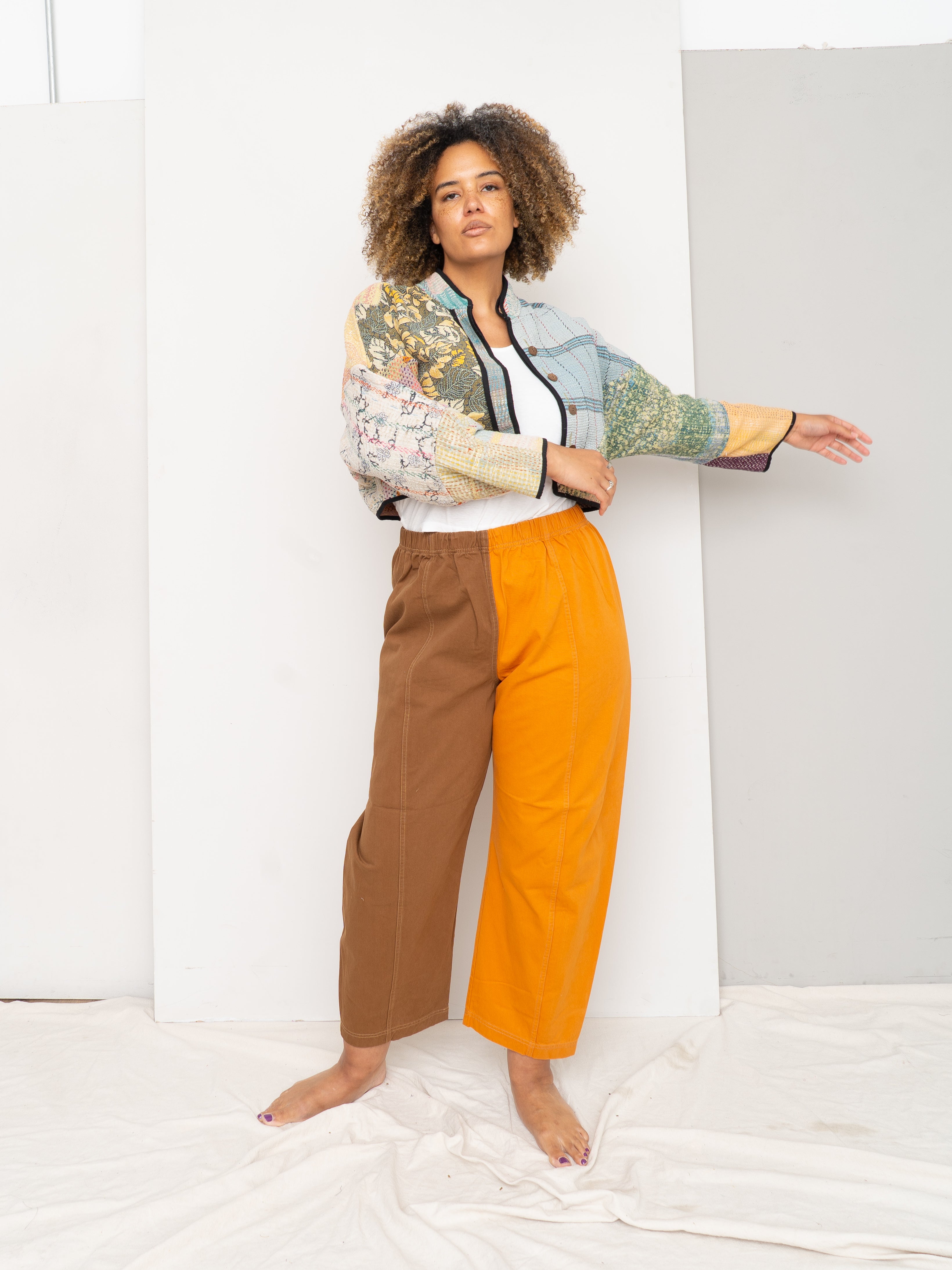 The Kaira Cropped Quilted Patchwork Kantha Jacket