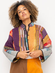 The Kaira Cropped Quilted Patchwork Kantha Jacket