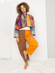 The Kaira Cropped Quilted Patchwork Kantha Jacket