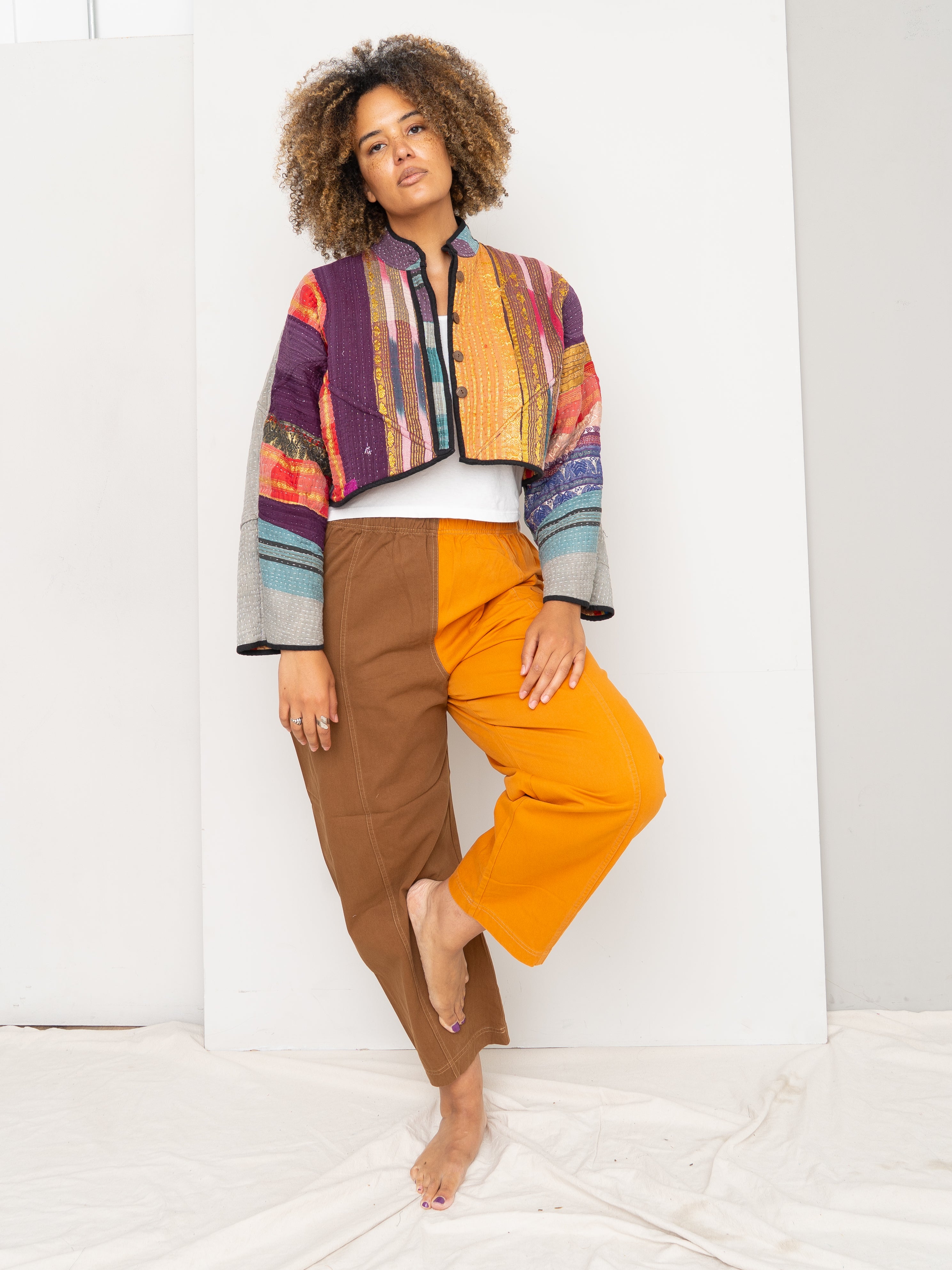 The Kaira Cropped Quilted Patchwork Kantha Jacket