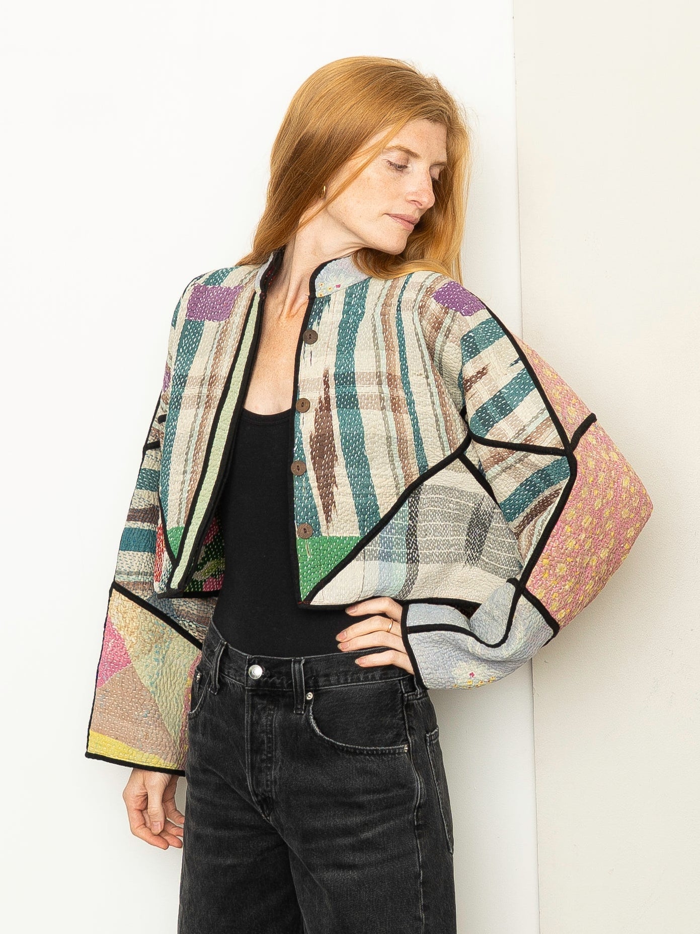 The Kaira Cropped Quilted Patchwork Kantha Jacket