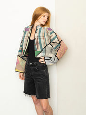 The Kaira Cropped Quilted Patchwork Kantha Jacket