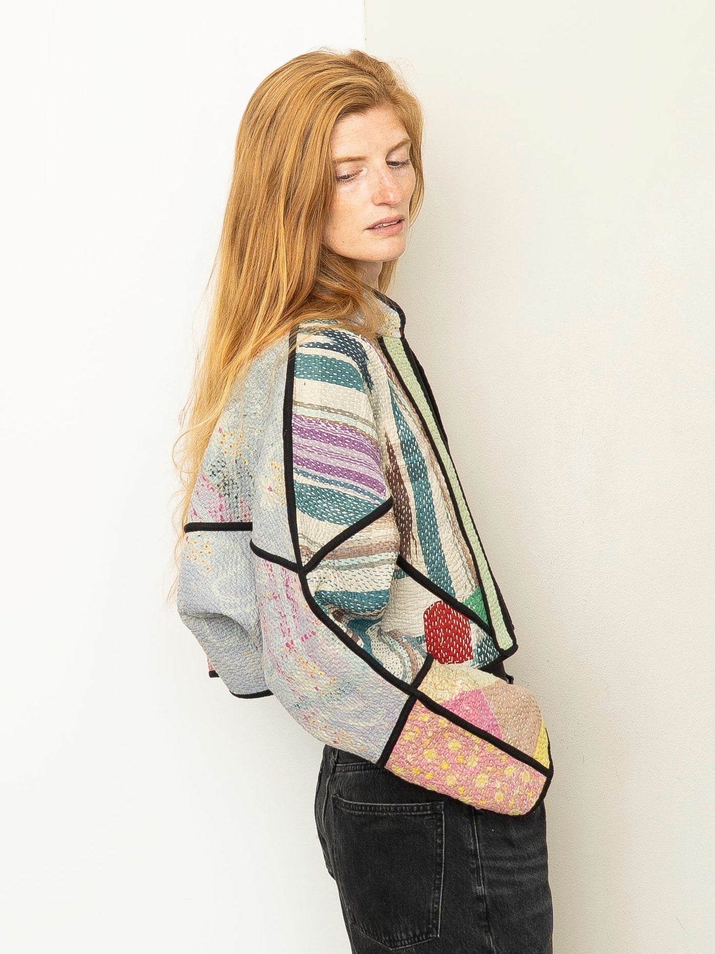 The Kaira Cropped Quilted Patchwork Kantha Jacket