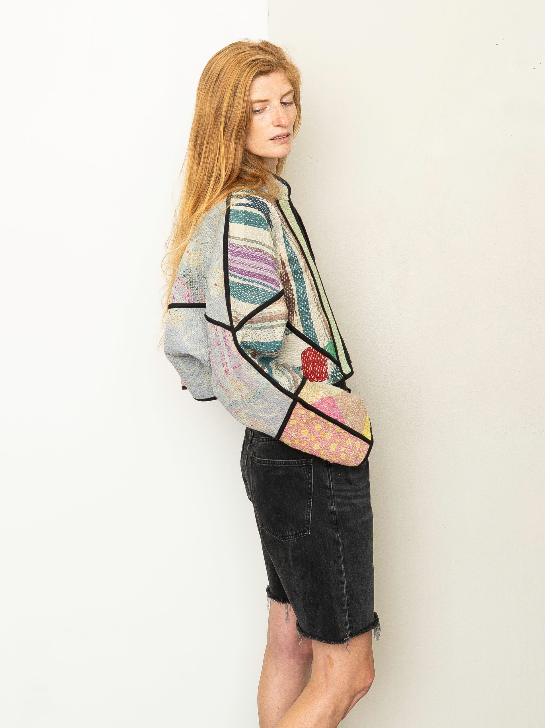 The Kaira Cropped Quilted Patchwork Kantha Jacket