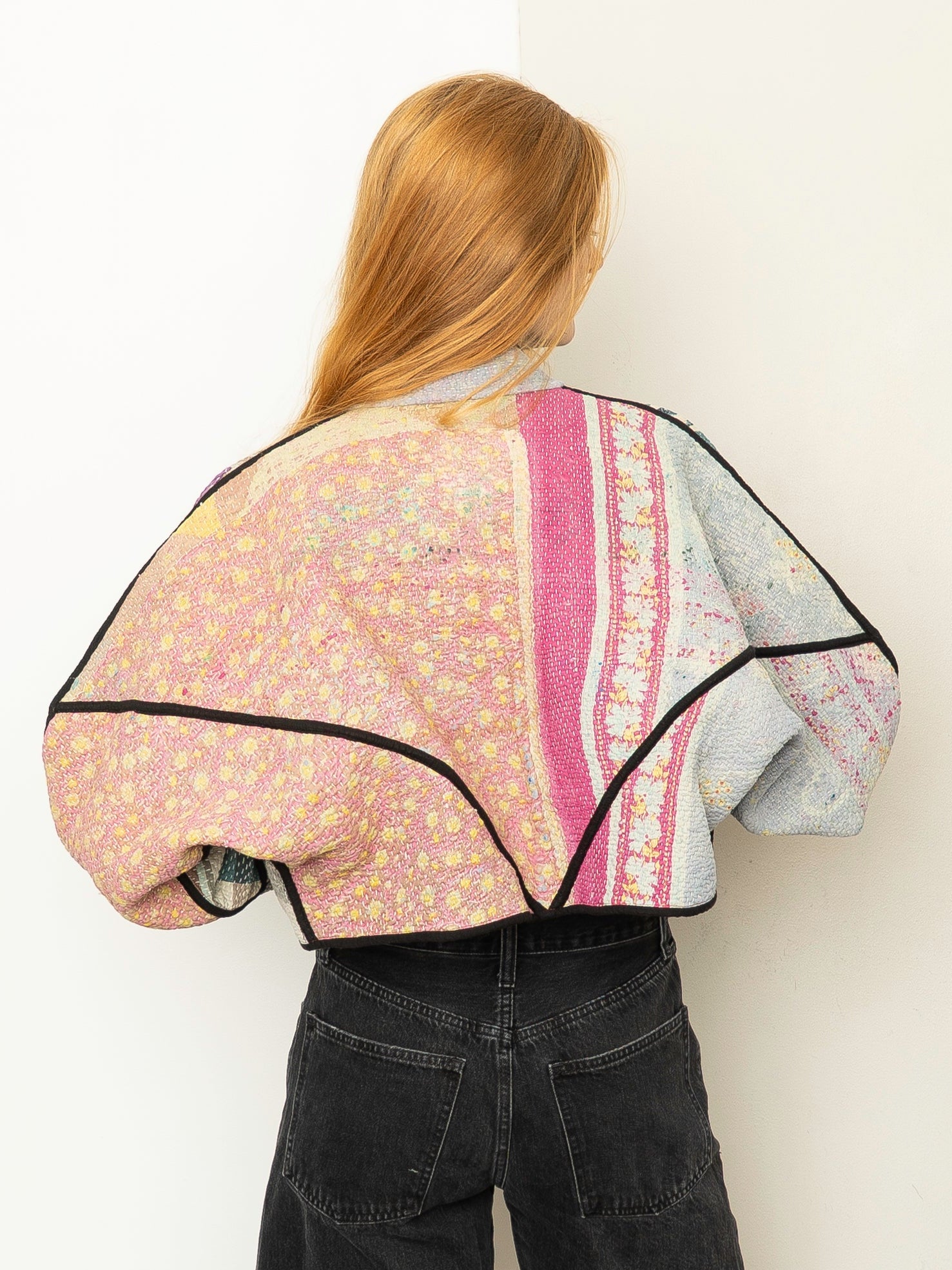 The Kaira Cropped Quilted Patchwork Kantha Jacket