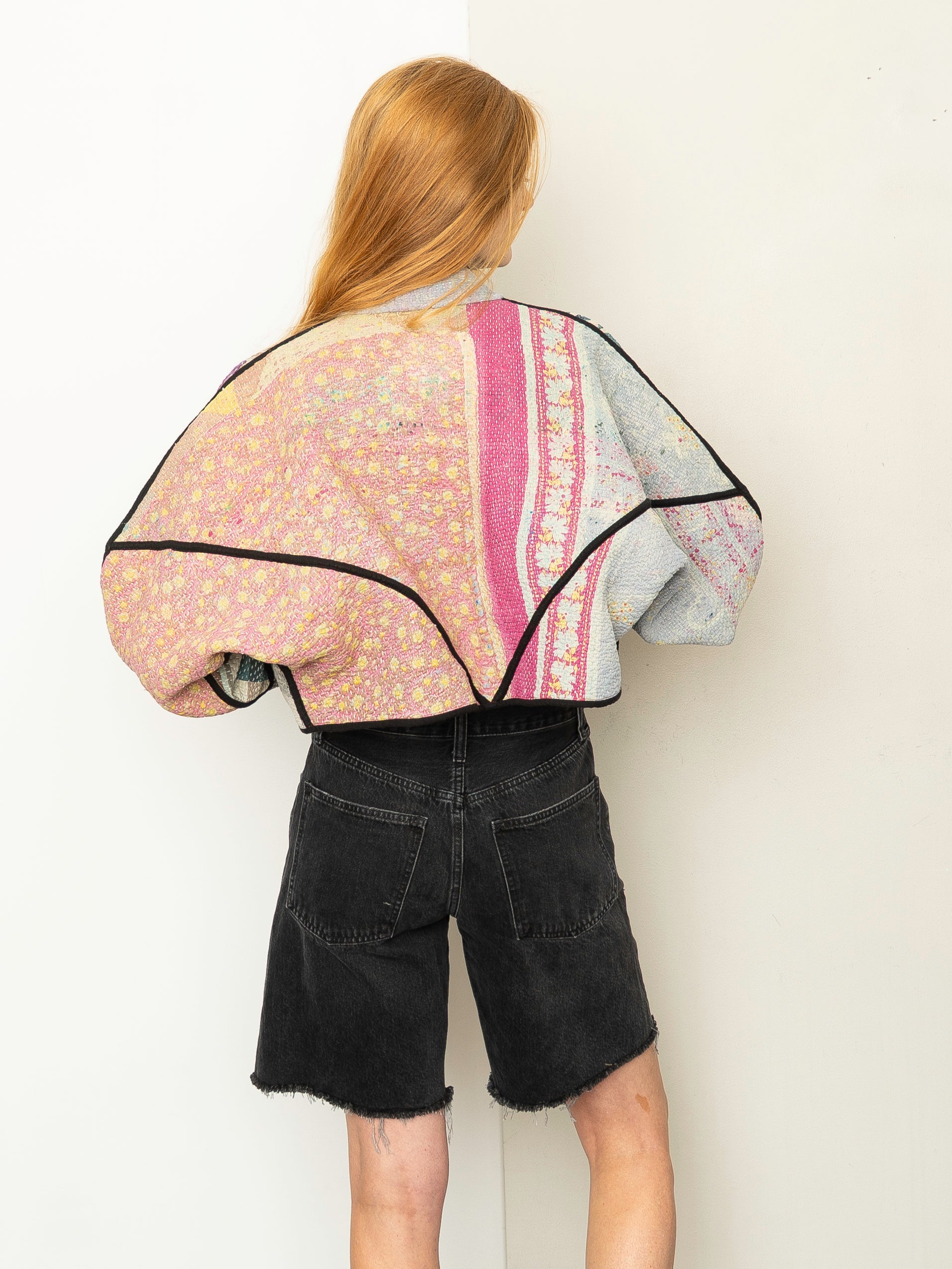 The Kaira Cropped Quilted Patchwork Kantha Jacket