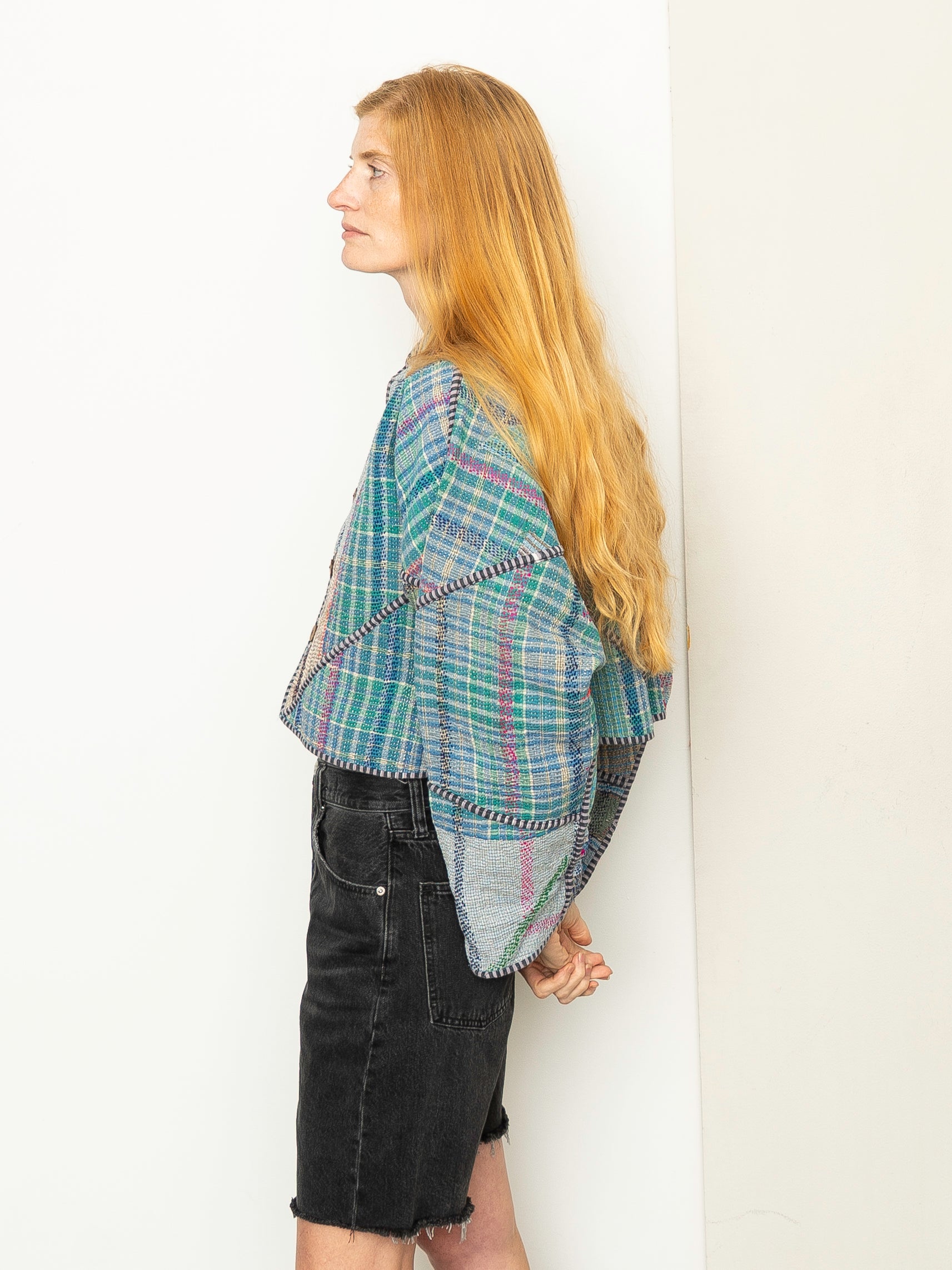 The Kaira Cropped Quilted Patchwork Kantha Jacket
