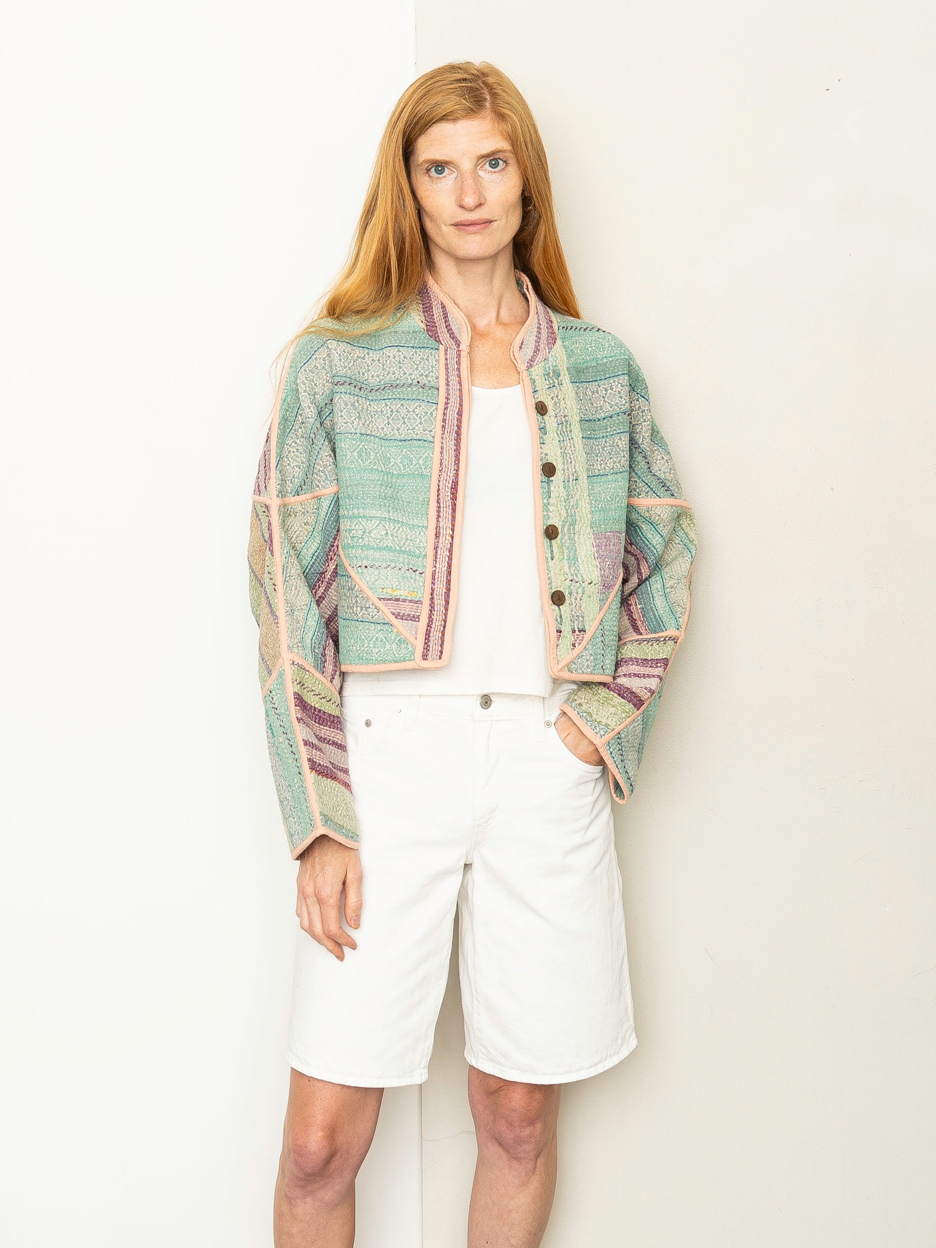 The Kaira Cropped Quilted Patchwork Kantha Jacket