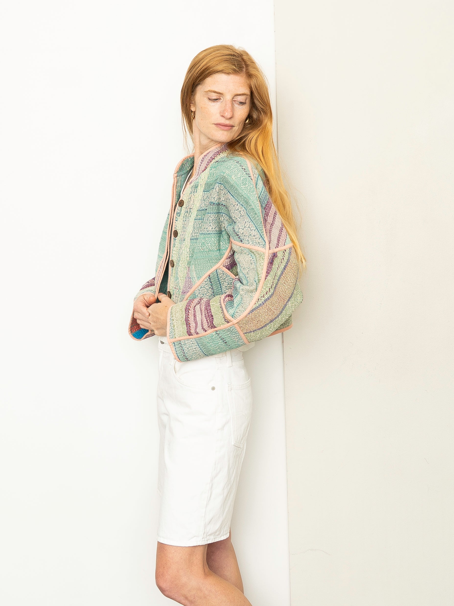 The Kaira Cropped Quilted Patchwork Kantha Jacket