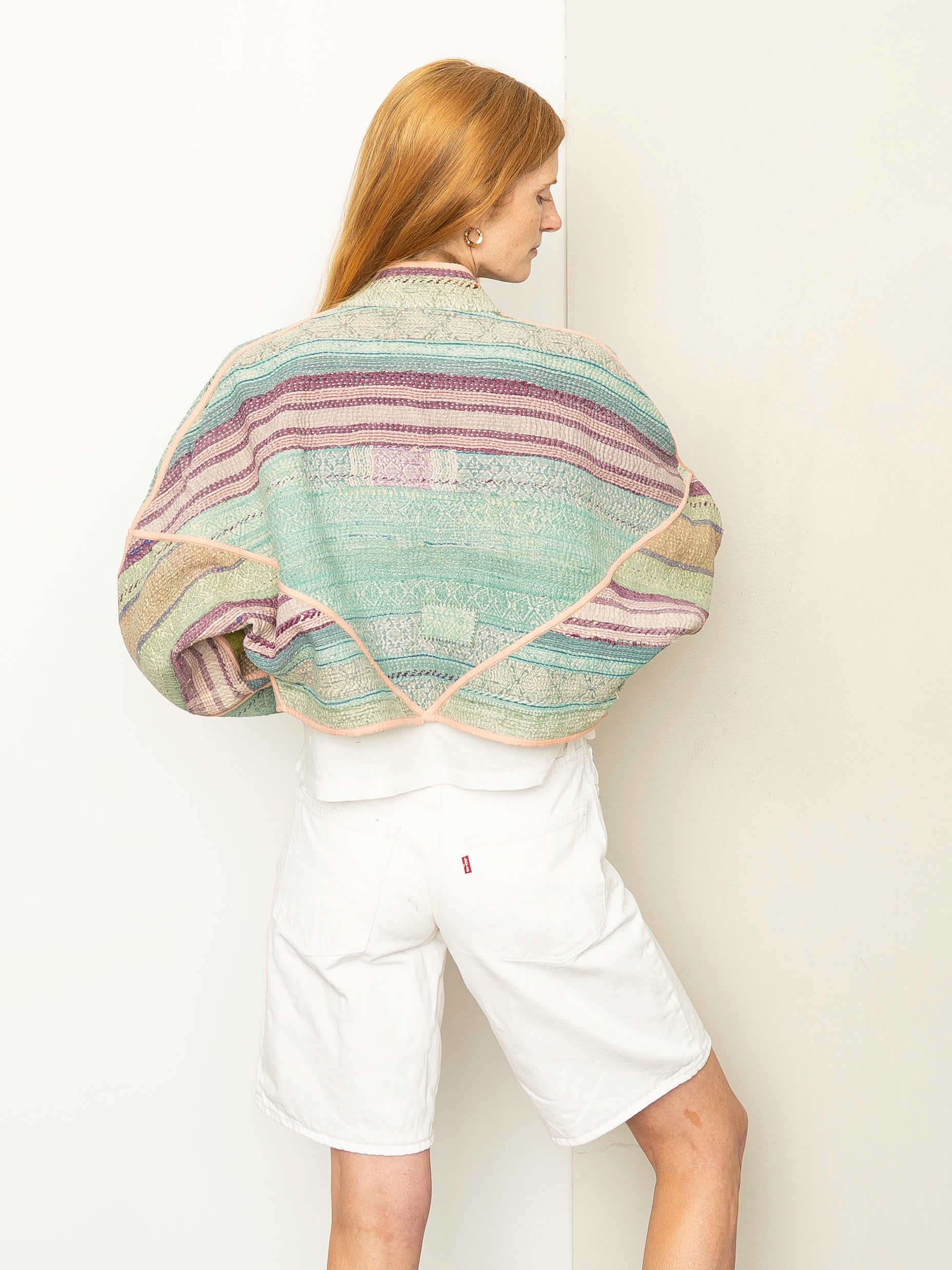 The Kaira Cropped Quilted Patchwork Kantha Jacket