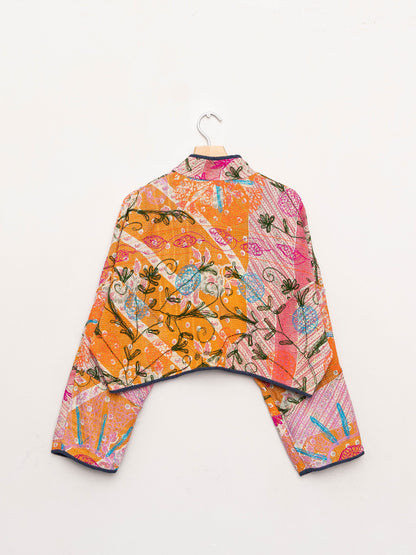 The Kaira Cropped Suzani Quilted Kantha Jacket